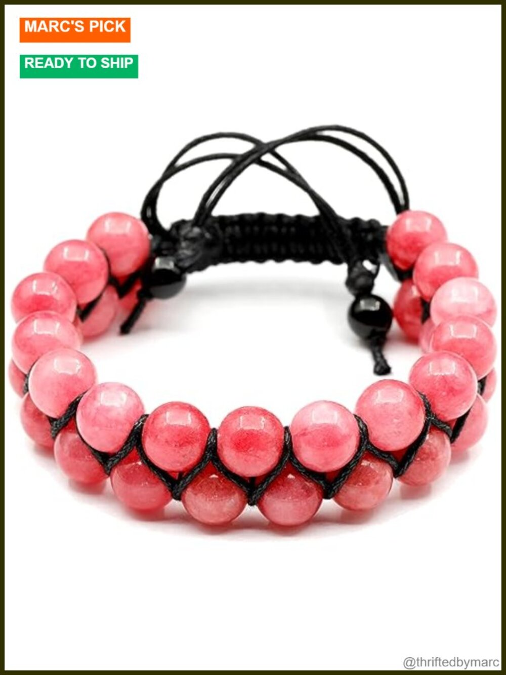 Natural Rhodochrosite Macrame Beaded Bracelet, Adjustable Unisex Stone Jewelry